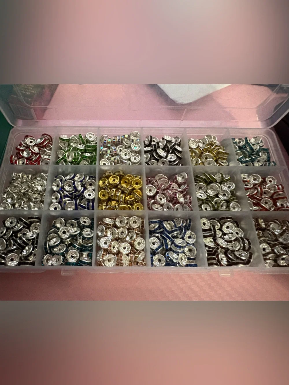 Large Rhinestone Spacer Bead Lot Jewelry Making Craft Supplies Organizer